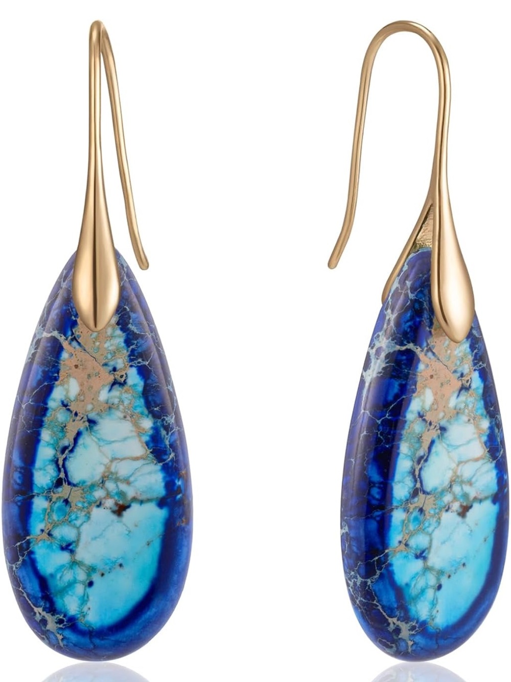 Anthropologie Gold Drop Earrings with Blue and Teal Stone - Picture 5 of 5
